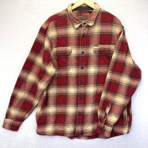 Orvis Heavyweight Plaid Flannel Shirt Mens 2XL Red Tan Outdoor Fall Work XXL